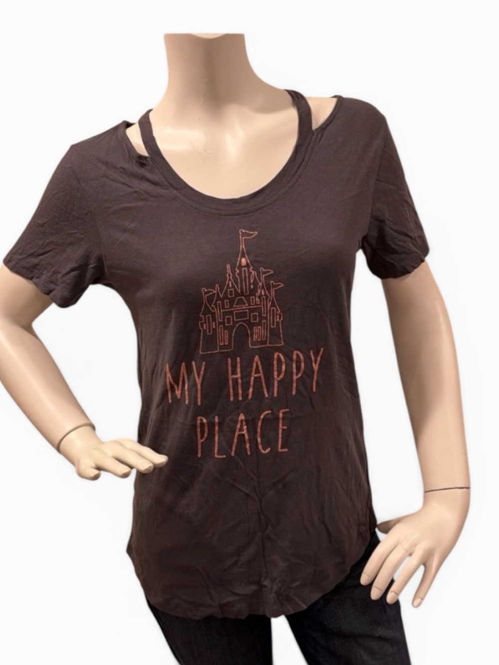 Disney Magic Kingdom “My Happy Place” Grey & Rose Gold T-Shirt, Small